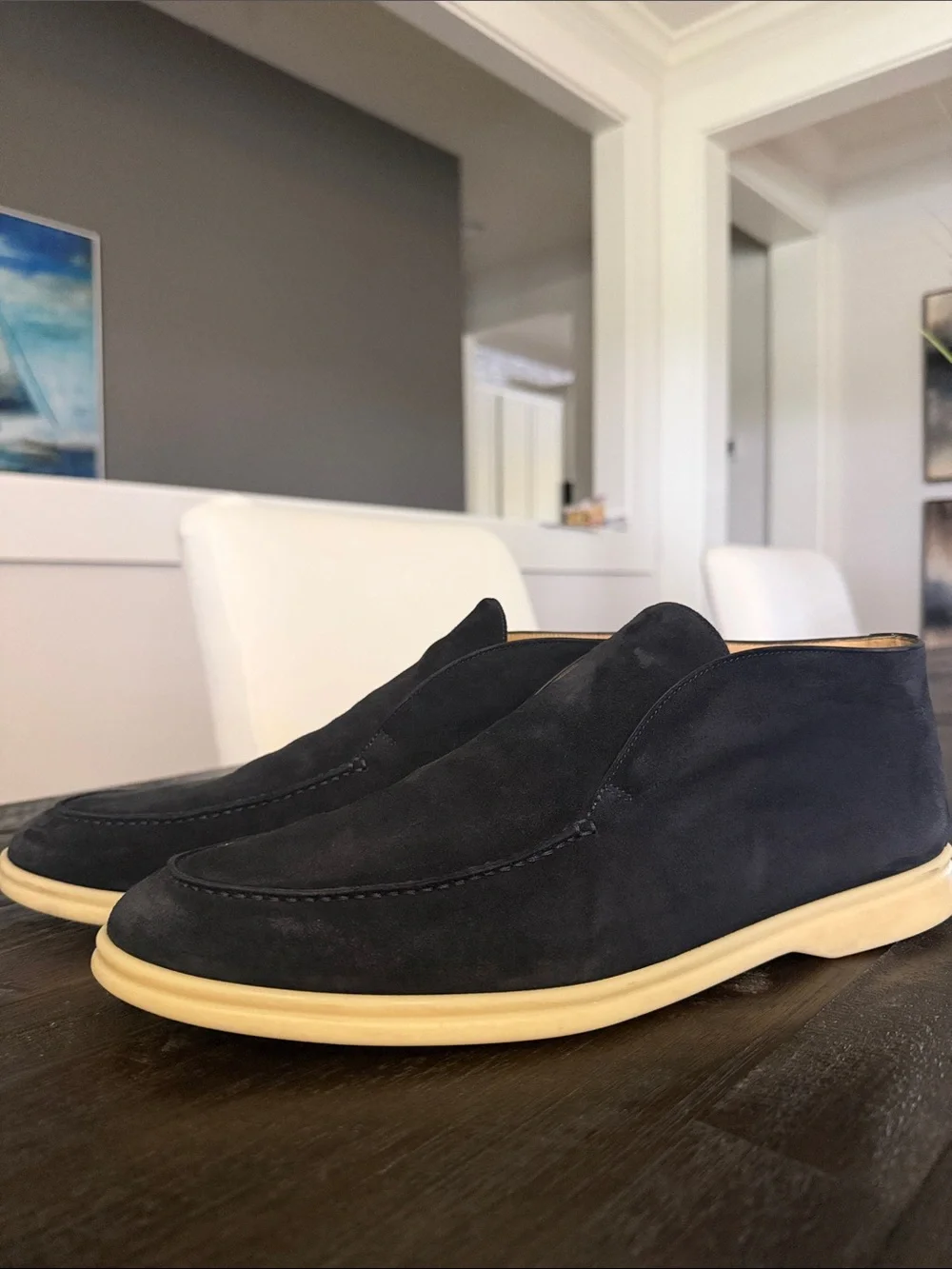 Loro Piana Open Walk Navy Suede Loafers Men’s Size 47 (US 14) Made in Italy